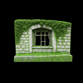{S} Full Perm Old Ivy Stone Brick Wall Window