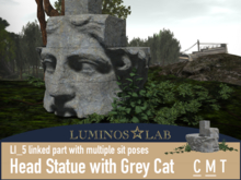 LL Head Statue with Grey Cat