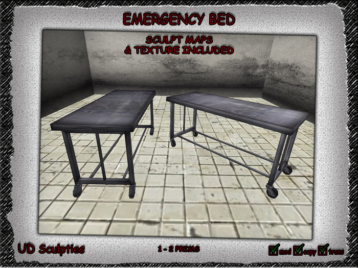 .:[UD]:. Sculpted Emergency Bed 1-2 prims Full (box)