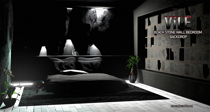 [Vile] - Black Stone Wall Bedroom Backdrop Box (Add Me)