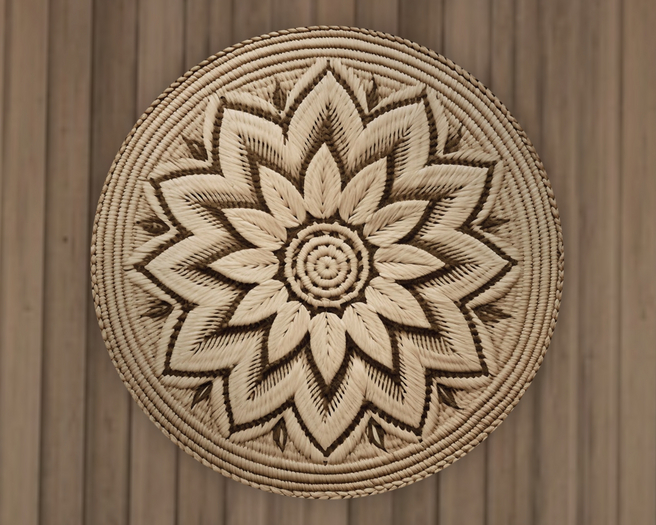 Beige Fiber Flower Round Rug