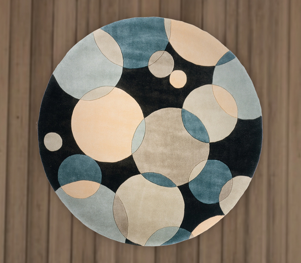 Blue & Beige Bubbles Round Rug