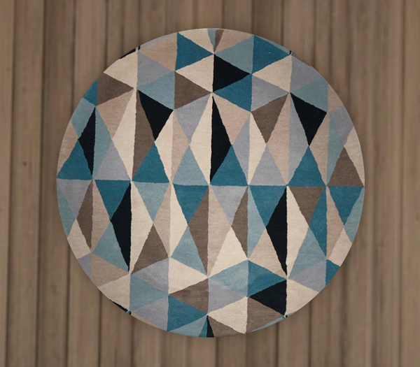 Blue & Beige Triangles Round Rug