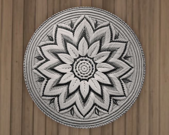 Gray Fiber Flower Round Rug