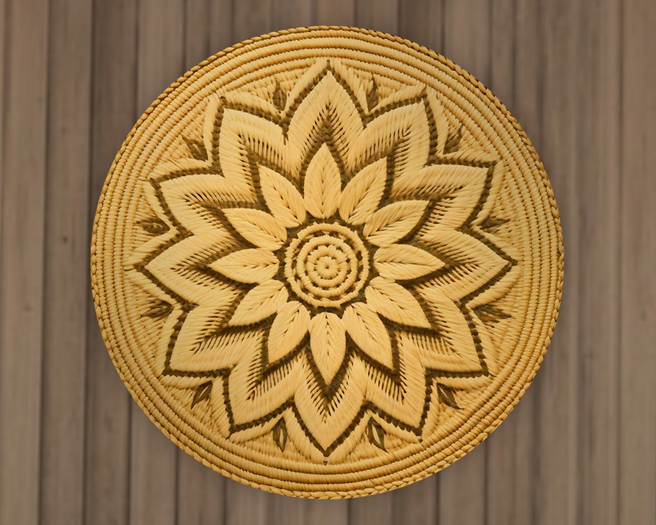 Golden Fiber Flower Round Rug