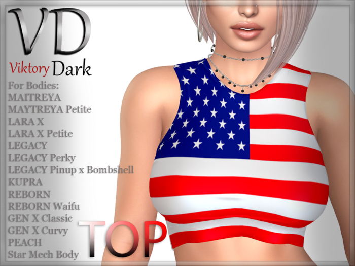 VD#036 Top White American Flag