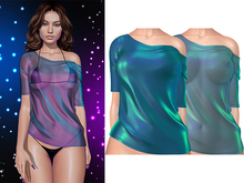 Ember Off Shoulder Tee Shirt 2.0 [Holo Teal Blue] - Maitreya Lara • LaraX • Petite • PetiteX • Legacy • Reborn