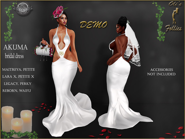 Oli's Follies "Akuma" bridal dress DEMO Maitreya Petite LaraX petiteX Legacy perky Reborn Waifu