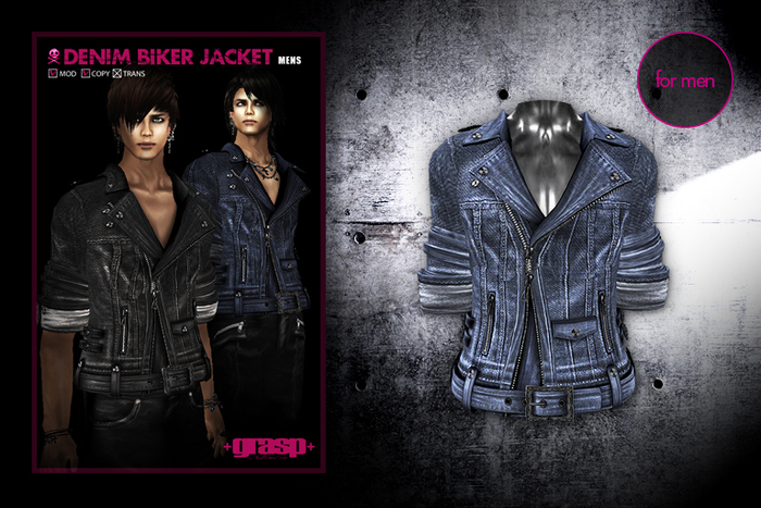 +grasp+/Denim biker jacket/Lightblue/mens