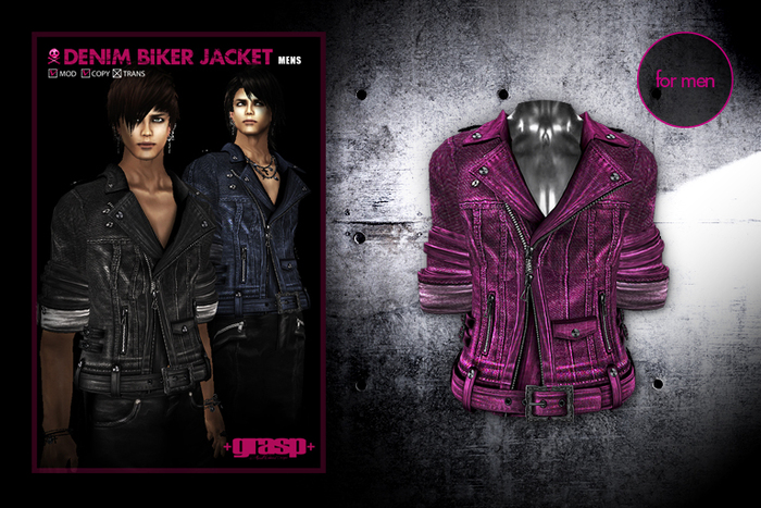 +grasp+/Denim biker jacket/Pink/mens
