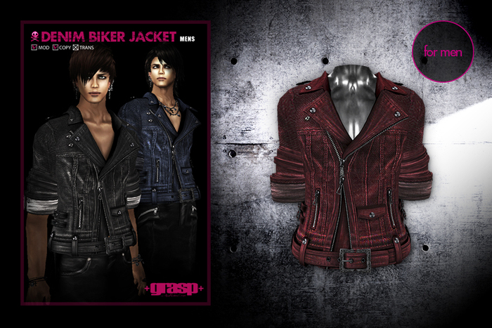 +grasp+/Denim biker jacket/Red/mens