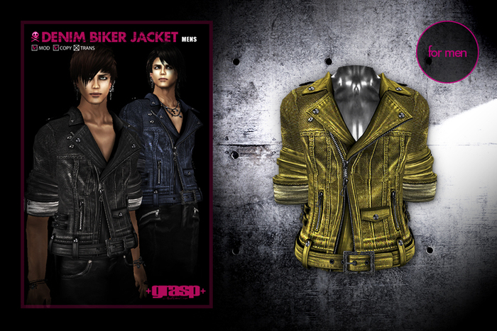 +grasp+/Denim biker jacket/Yellow/mens