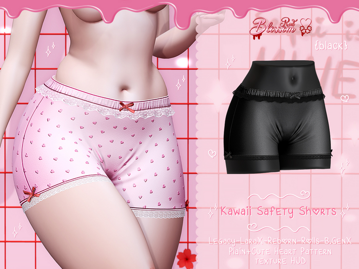 { Red Blossom } Kawaii Safety Shorts { BLACK }
