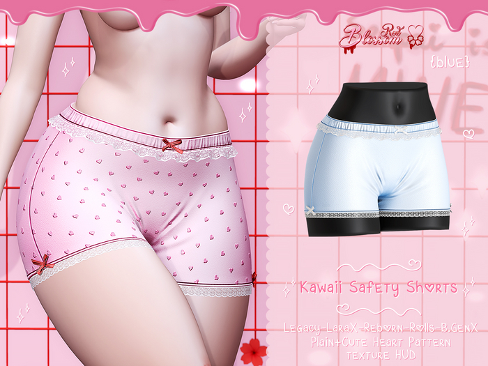 { Red Blossom } Kawaii Safety Shorts { BLUE }