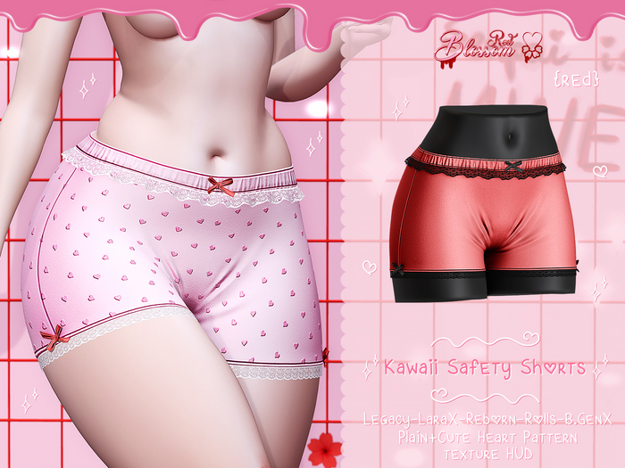 { Red Blossom } Kawaii Safety Shorts { RED }