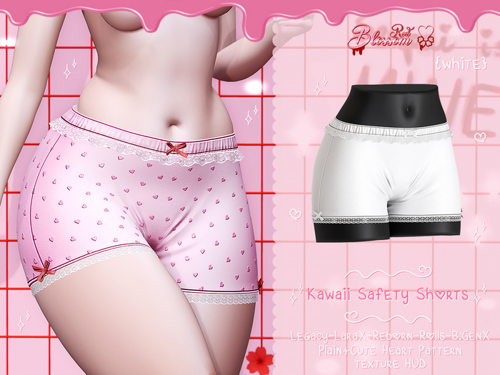 { Red Blossom } Kawaii Safety Shorts { WHITE }