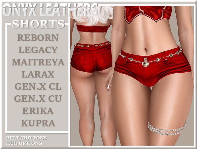 Red Shorts with Belt + Button Options 