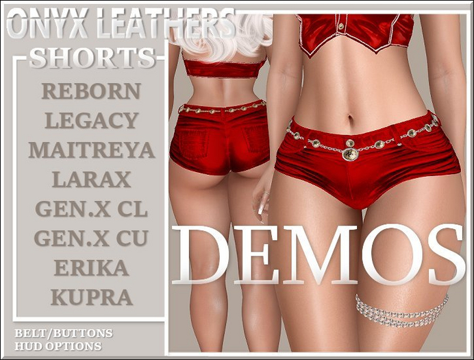 Demos for  	Red Shorts with Belt + Button Options