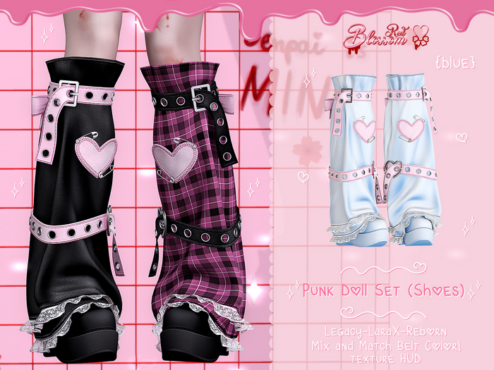 { Red Blossom } Punk Doll Shoes { BLUE }