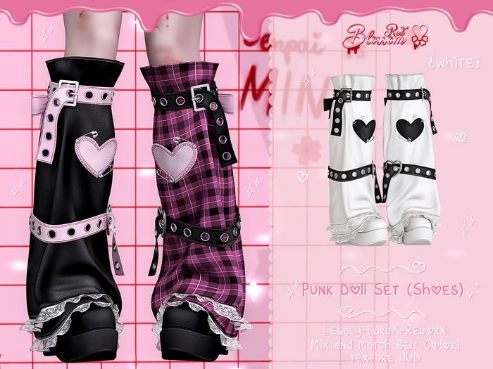 { Red Blossom } Punk Doll Shoes { WHITE }