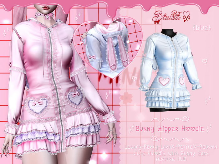 { Red Blossom } Bunny Zipper Hoodie { BLUE }