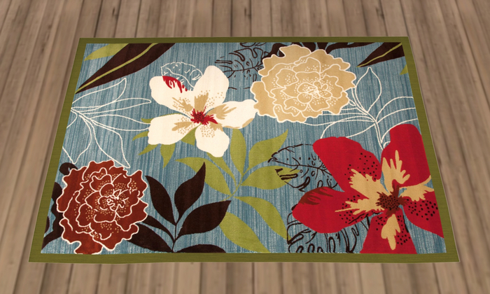 Blue & Red Flowers Vintage Area Rug