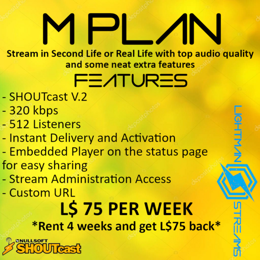 LIGHTMAN STREAMS - 320kbps - 512 Listeners - Shoutcast (ONE WEEK) (13020)
