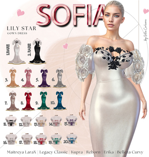 13. SOFIA. Lily Star Roses & Leaf. Gold (BOX!)