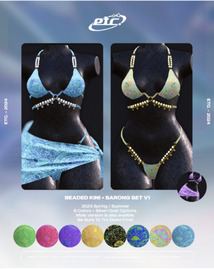 etc - beaded kini set  - lime