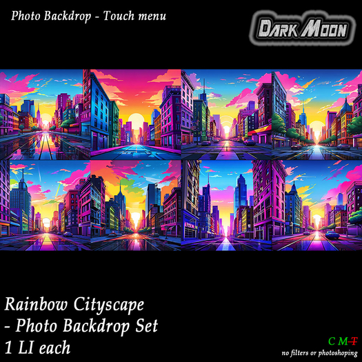 Dark Moon - rainbow cityscape Backdrop