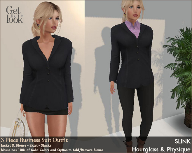 Women's Double-Breasted Business Jacket and Blouse-Pants-Skirt Complete Outfit Suit - Slink Hourglass & Physique