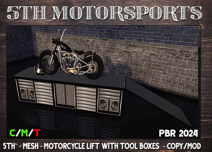 5TH~  MESH MOTORCYCLE LIFT WITH TOOL BOXES PBR