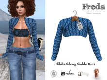 "Freda" Shila Shrug Cable Knit Blue, Little Knitted Bolero Jacket wide enough to be worn with tight tops and dresses