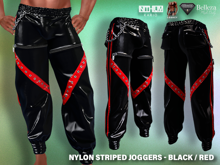 [SEVENELEVEN] Nylon Striped Joggers - Black / Red