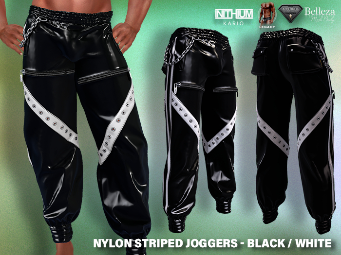 [SEVENELEVEN] Nylon Striped Joggers - Black / White