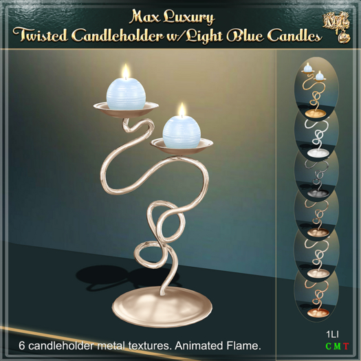 Max Luxury - Twisted Candleholder w/Light Blue Candles
