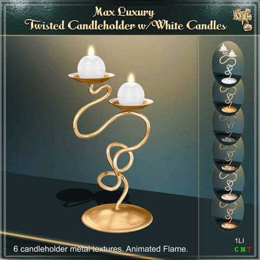 Max Luxury - Twisted Candleholder w/White Candles