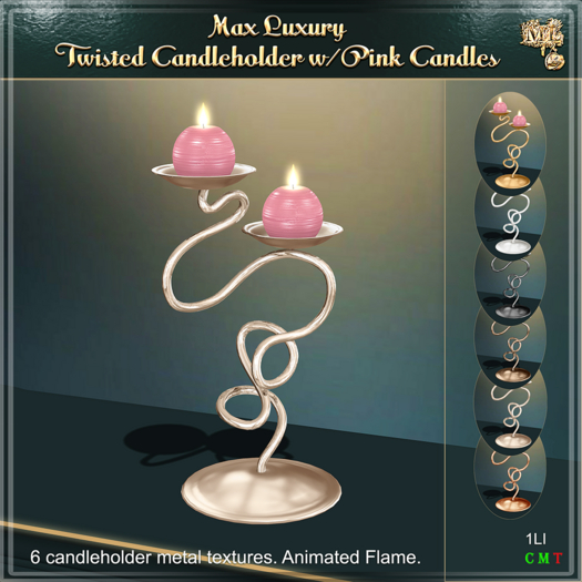 Max Luxury - Twisted Candleholder w/Pink Candles