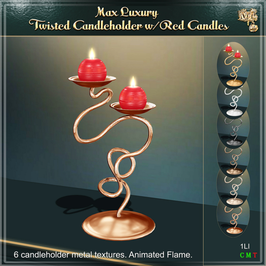 Max Luxury - Twisted Candleholder w/Red Candles