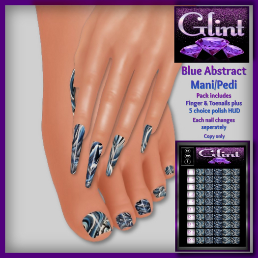 .:Glint:. Blue Abstract Mani/Pedi Long FATPACK