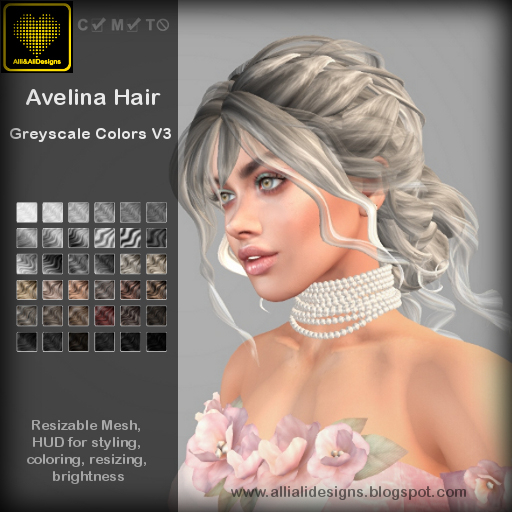 A&A Avelina Hair Greyscale Colors V3, multistyle updo