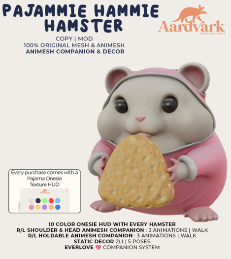 Aardvark : Pajammie Hammie Hamster -  White  