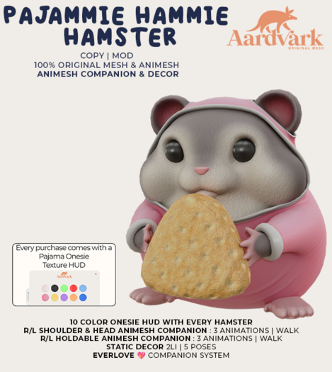 Aardvark : Pajammie Hammie Hamster -  Grey 