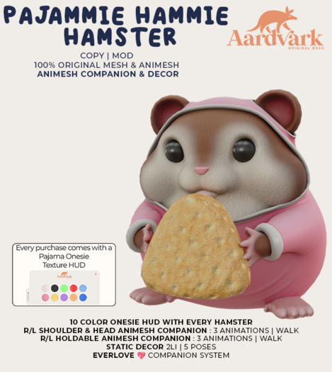 Aardvark : Pajammie Hammie Hamster -  Brown  