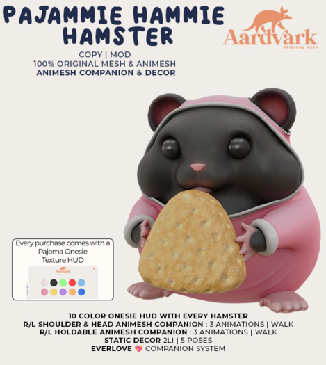 Aardvark : Pajammie Hammie Hamster -  Black 