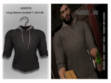 :: HARDCORE :: (HD001TS) Long Sleeve Hooded T-Shirt BK [ADD]