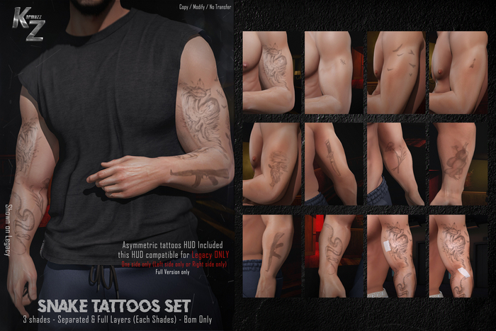 KARMAZZ Snake Tattoos & 2 Addons Set - 3 Shades - BOM
