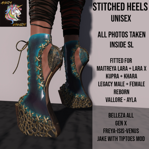 UPDATED - Angry Unicorn - Stitched Heels Teal