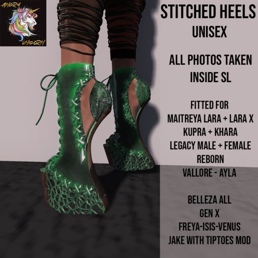 UPDATED - Angry Unicorn - Stitched Heels Green
