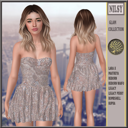 BEADED FLARED STRAPLESS DRESS